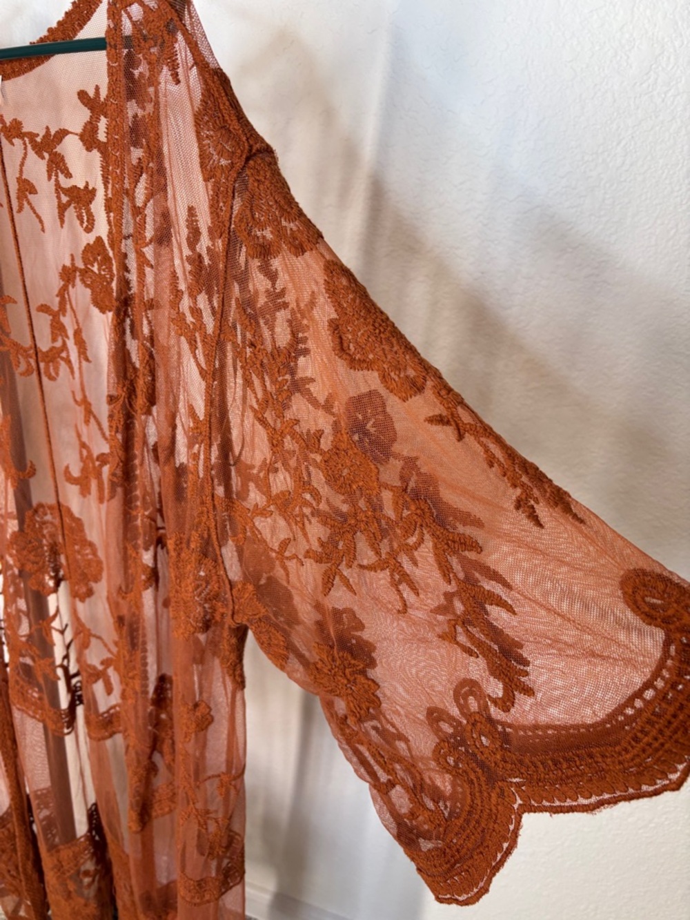 Dizzy Gal Sheer Embroidered Floral Lace Rust Brown Kimono Duster XL - Picture 4 of 12